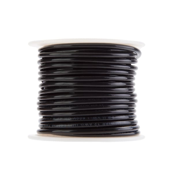THHN Building Wire, Copper, 12 AWG, Black, Solid, 100 ft